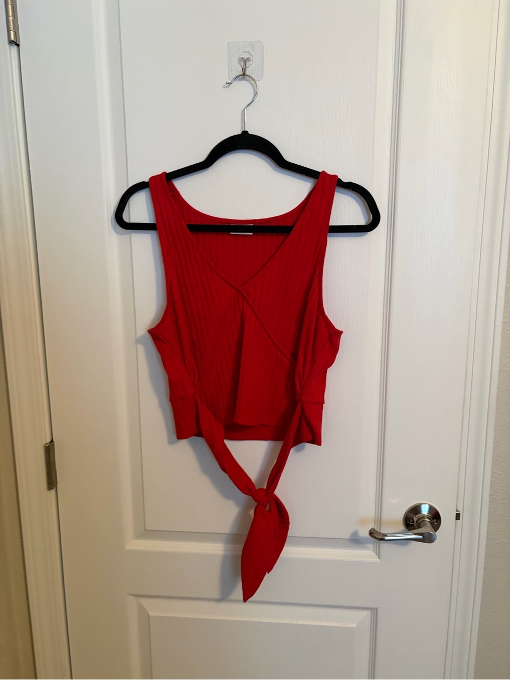 Abound Red Ribbed Tie-Front Tank Top